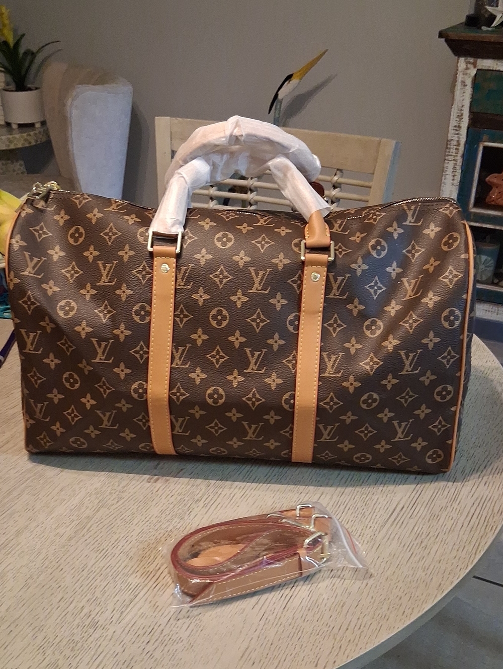 Source Unknown Brown Monogram Canvas Duffel with Tan Trim